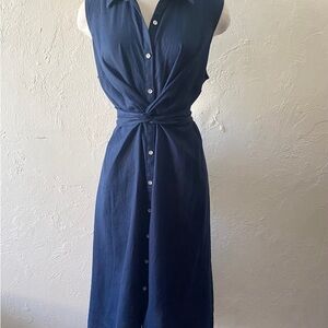 J Jill 100% Linen Elegant Navy Sleeveless Dress NWT
